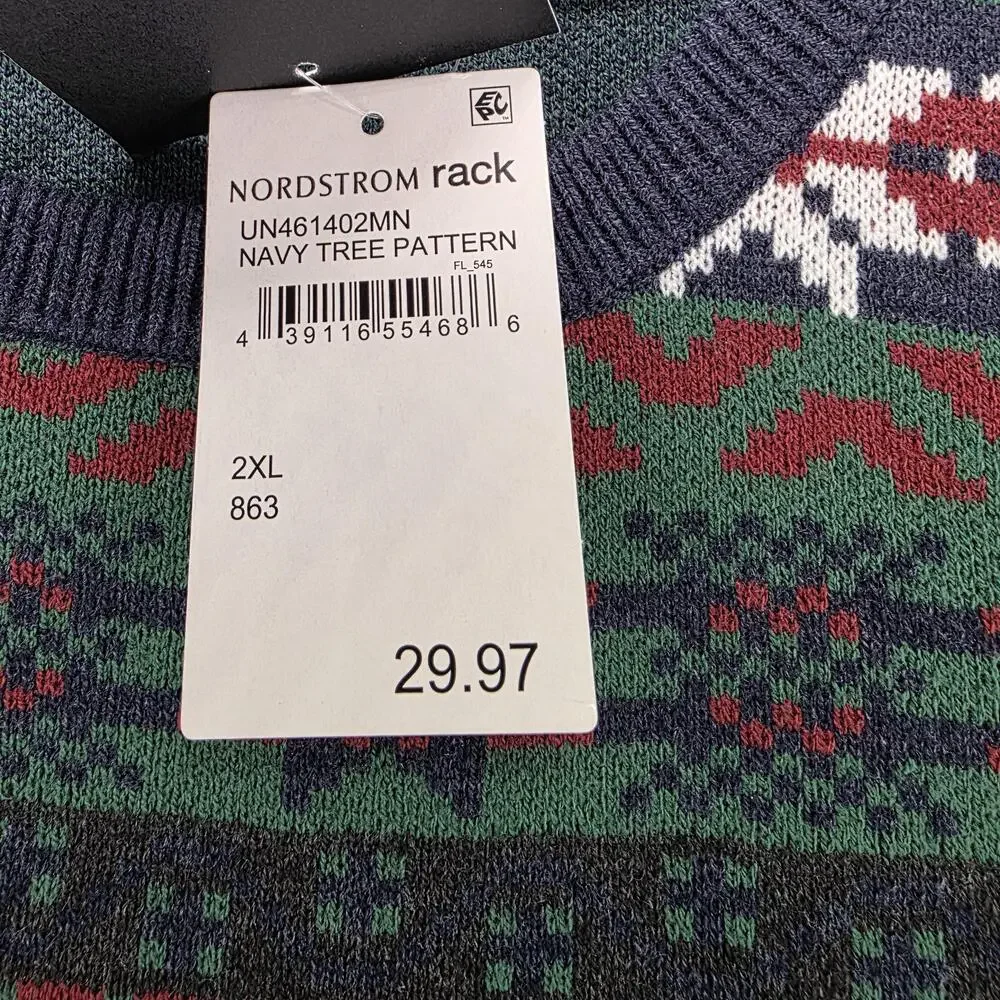 14TH & UNION Sweater Mens 2XL Blue Crew Neck Pullover Fair Isle Christmas